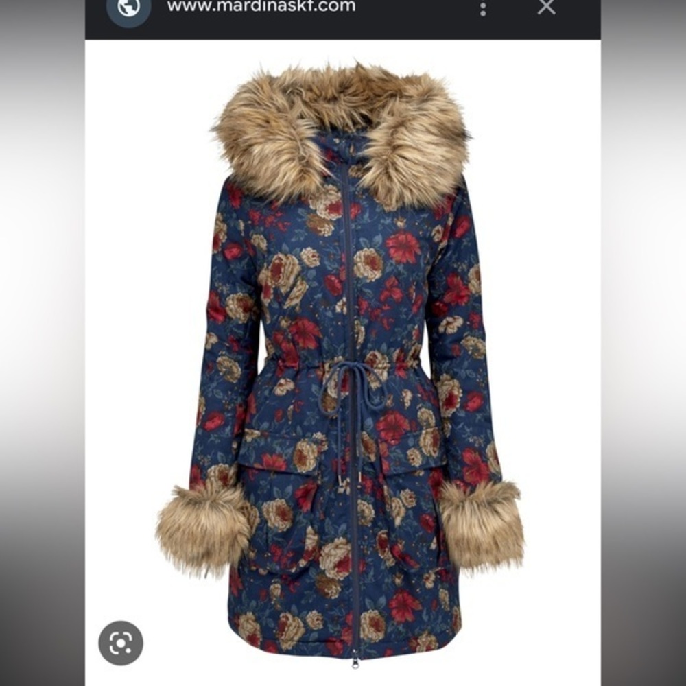 Joe browns floral parka with faux fur hood